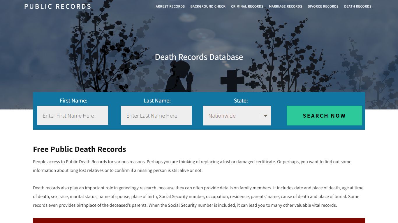 Free Public Death Records | Enter Name and Search. 14Days Free